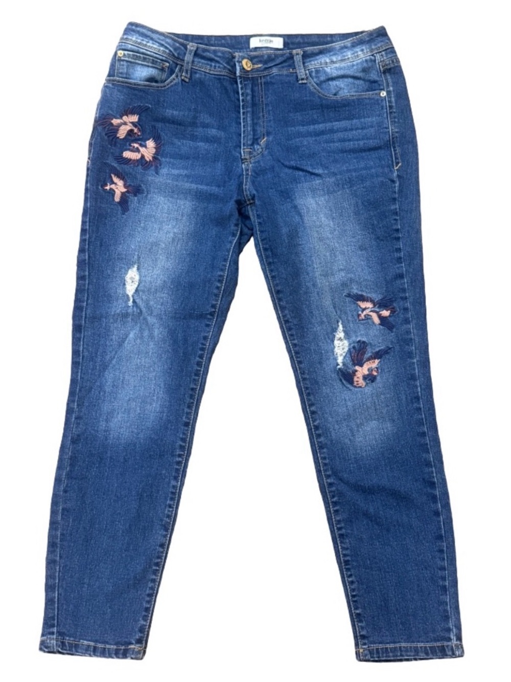 Kensie Skinny Ankle Jeans Embroidered Bird Denim Sz 8 / 29 Phoenix Japanese